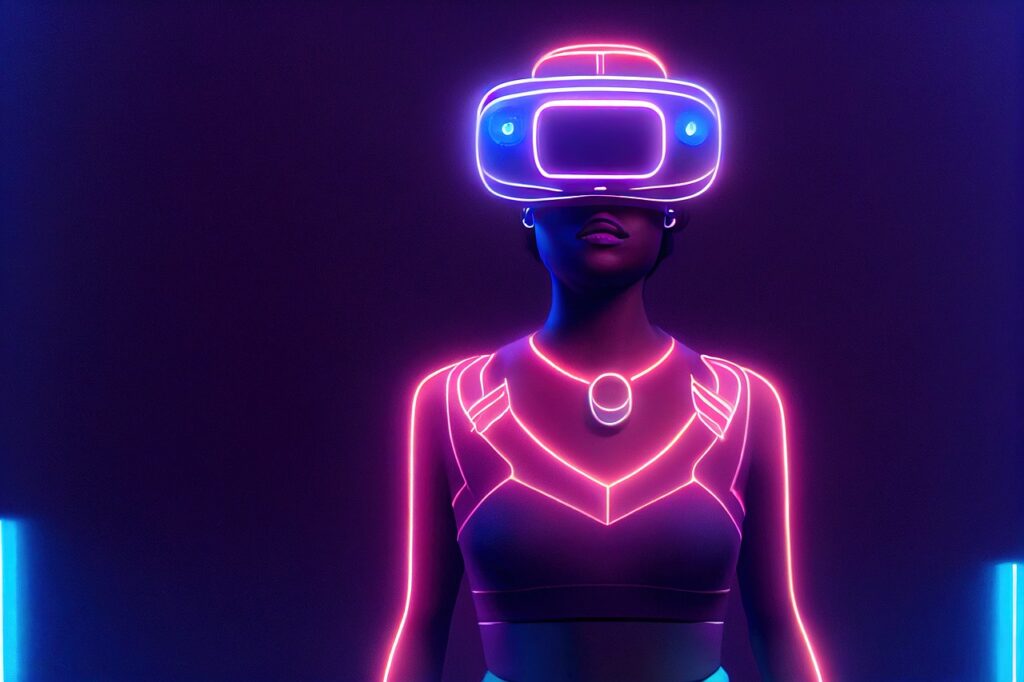 vr, virtual, reality, virtual reality, headset, goggles, vr headset, pink, neon, cyberpunk, blue, purple, african american, metaverse, person, digital, future, metaverse, metaverse, metaverse, metaverse, metaverse